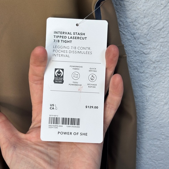 NWT Athleta Interval Stash Tipped Lasercut 7/8 leggings w/Pockets in Clay/Navy - Picture 4 of 12